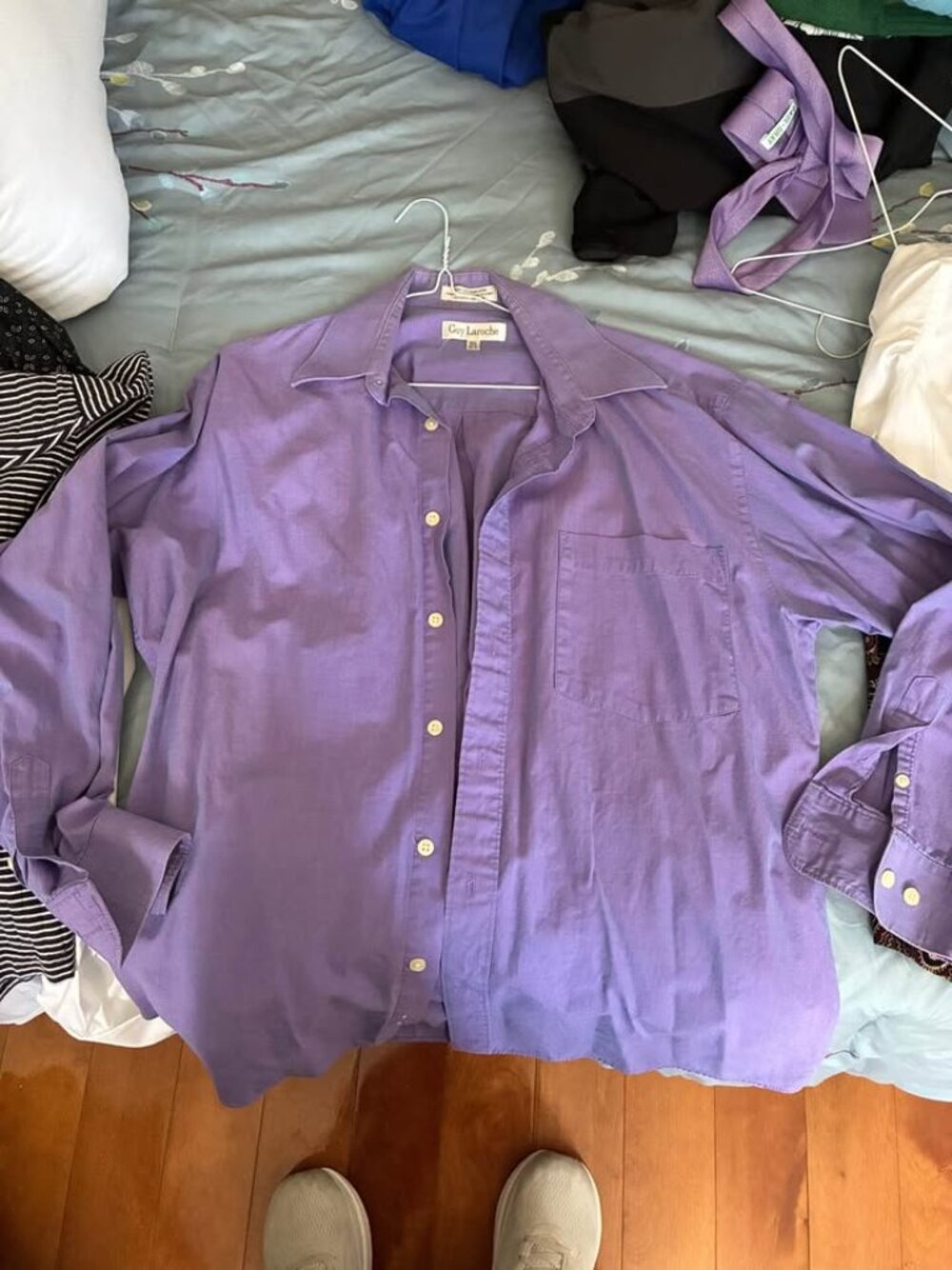 Guy Laroche Purple 100% Cotton Dress Shirt 15.5 33/34 Long Sleeve